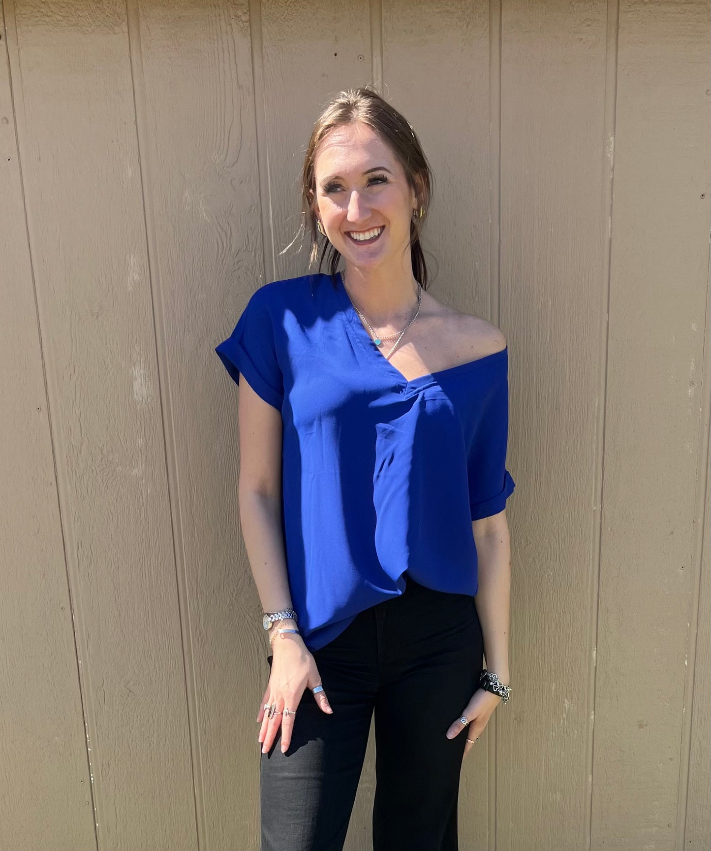 Short Sleeve V Neck Top