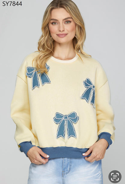 She & Sky Denim Bow Sweater
