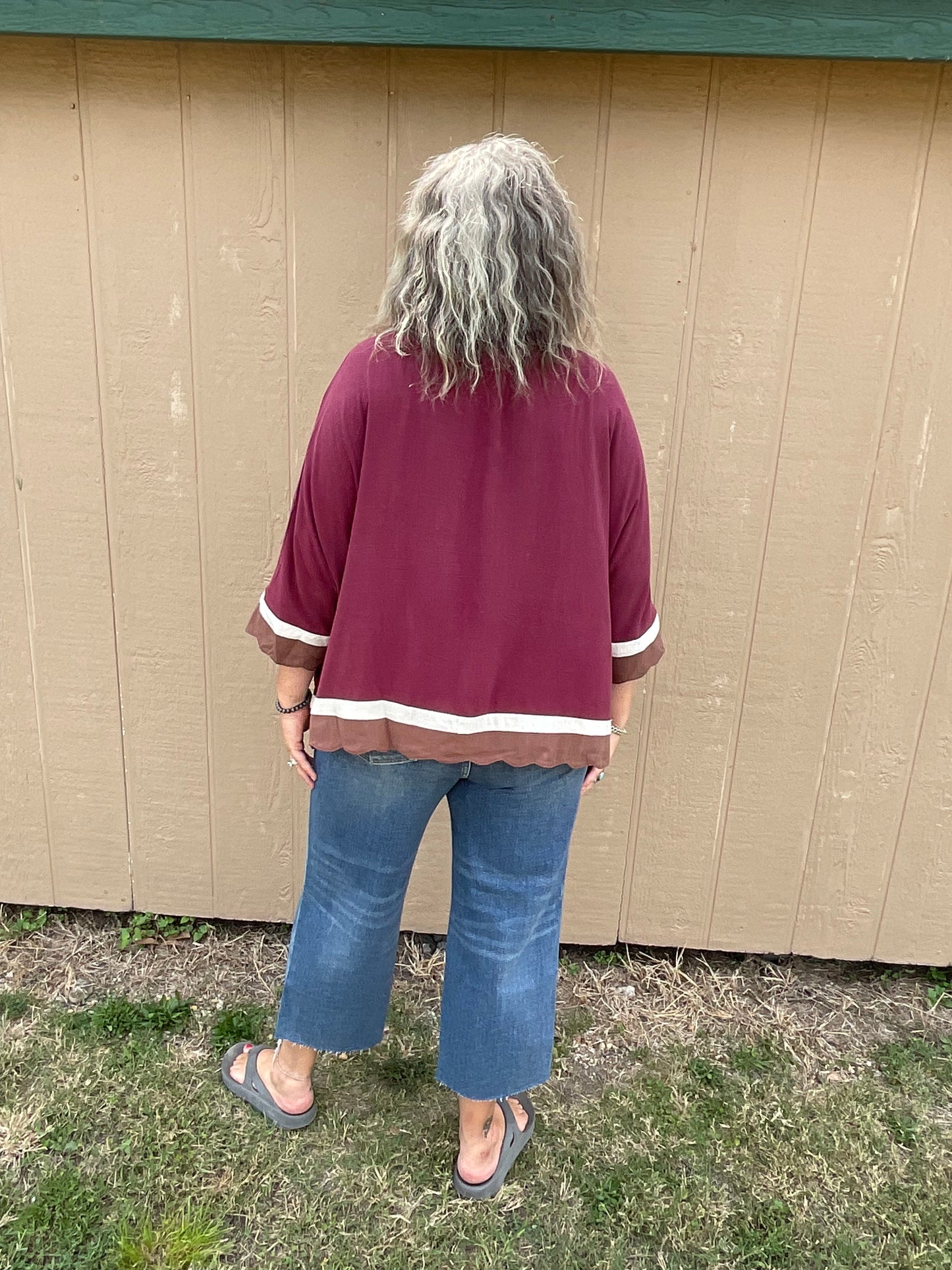 Umgee Colorblock Button Up Top Plus Size