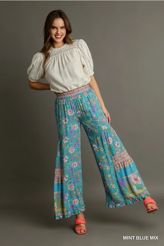 Umgee Wide Leg Floral Pants