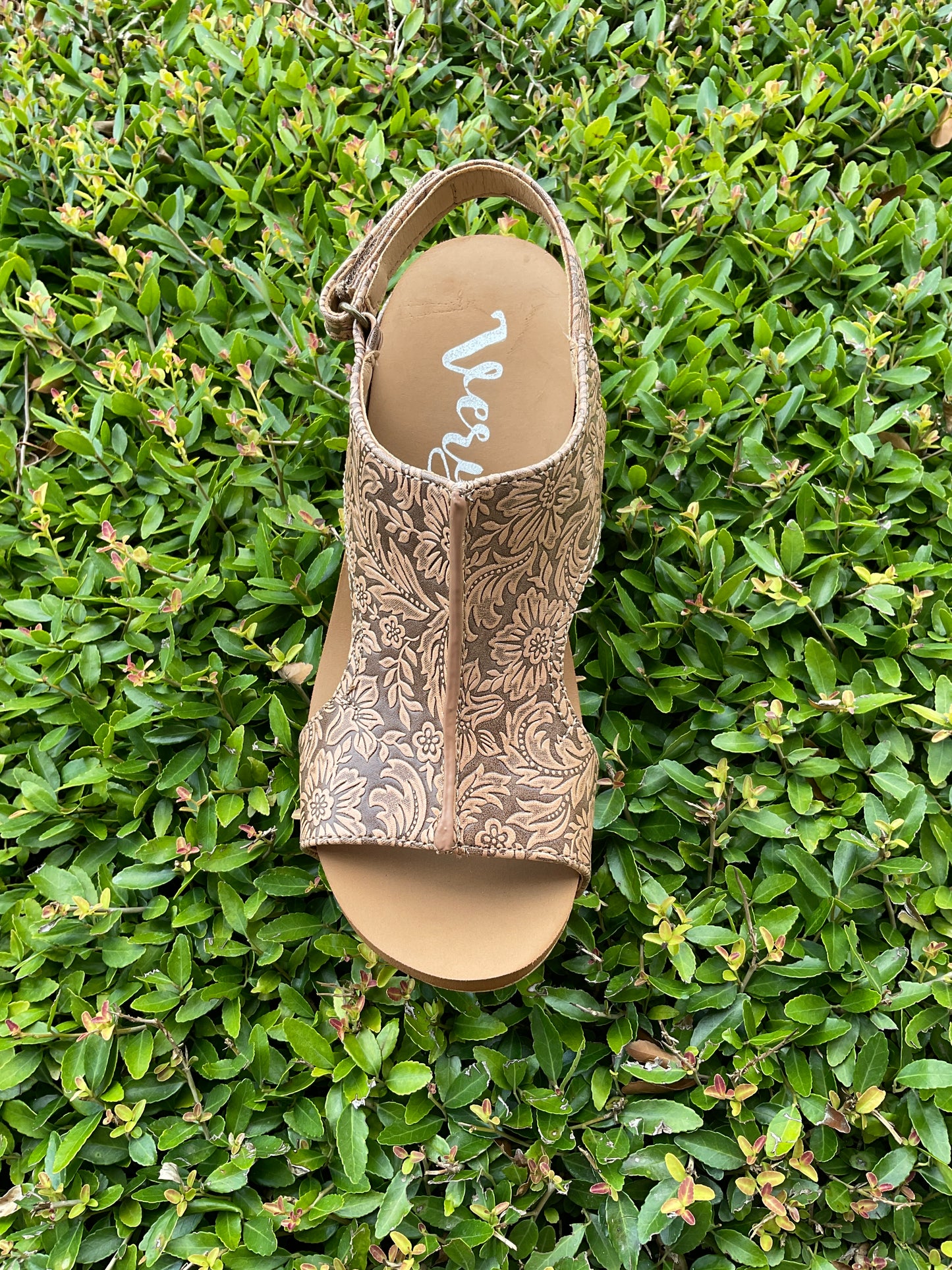 Very G Tooled Leather Wedge Sandals