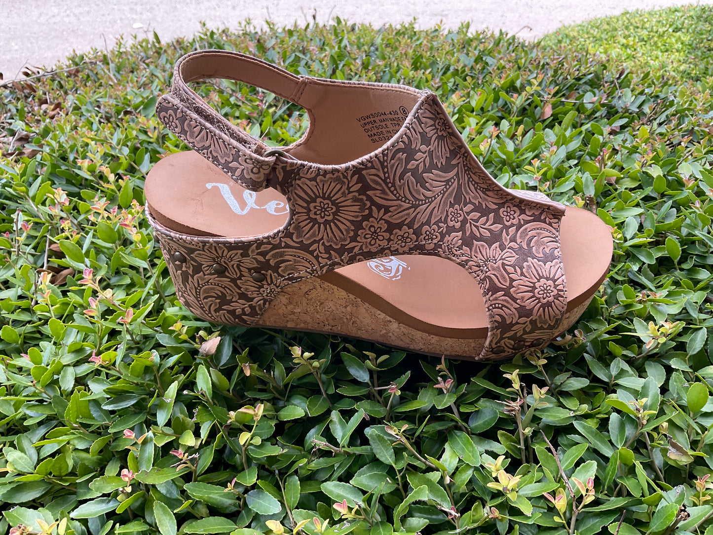 Very G Tooled Leather Wedge Sandals