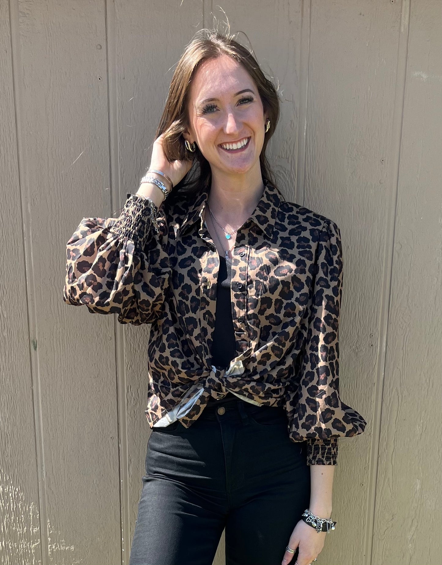 Leopard Smocked Puff Sleeve Top