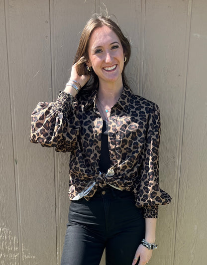 Leopard Smocked Puff Sleeve Top