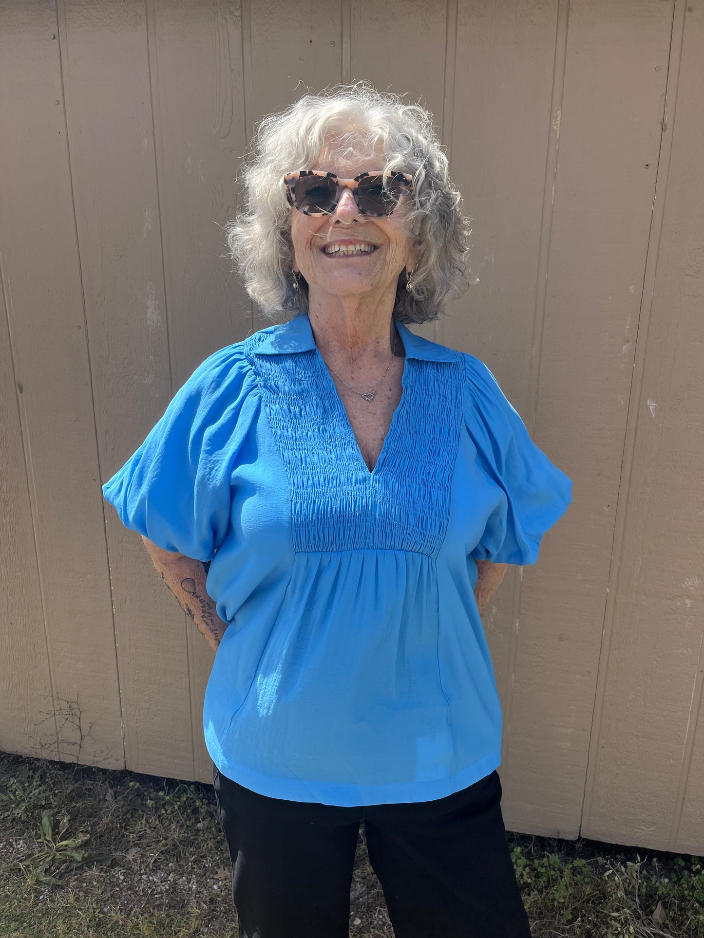 Umgee Bubble Sleeve Blouse