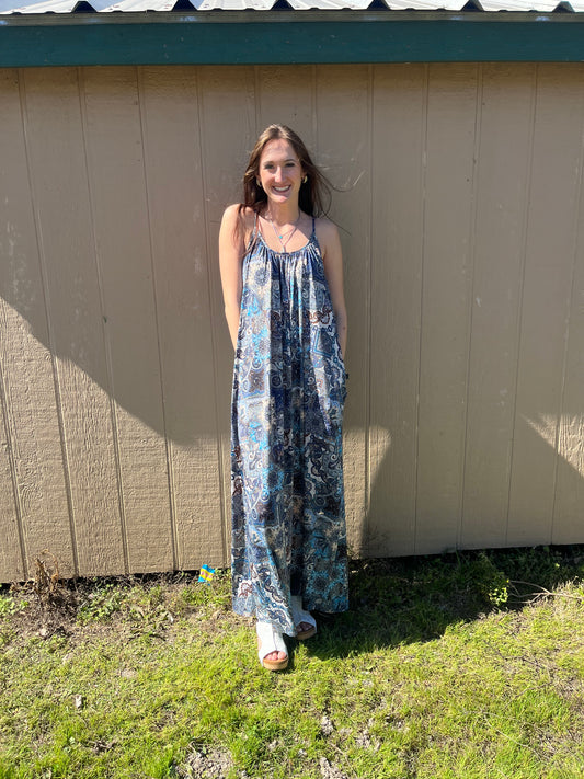 Blue Paisley Maxi Dress