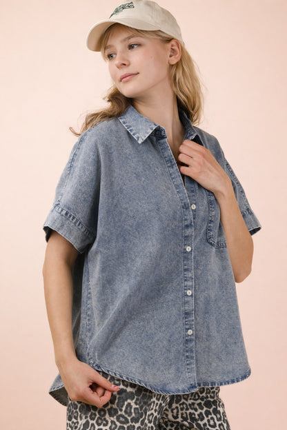 Very j Over sized Cambray shirt top