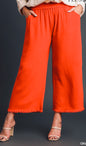 Umgee Wide Leg Crop Linen Pants Plus Size