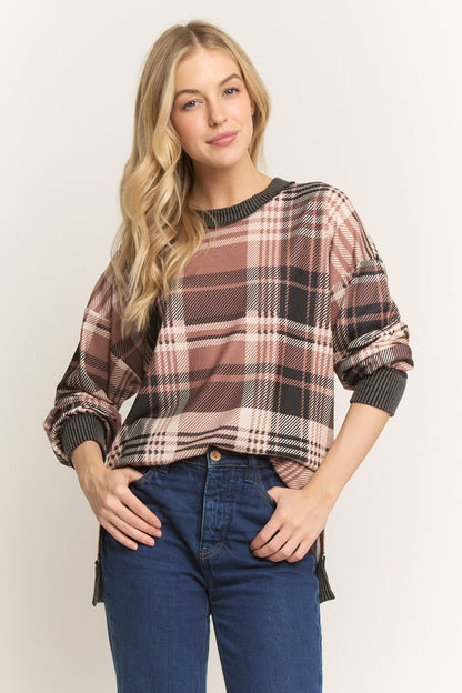 Plaid Long Sleeve Top Plus Size