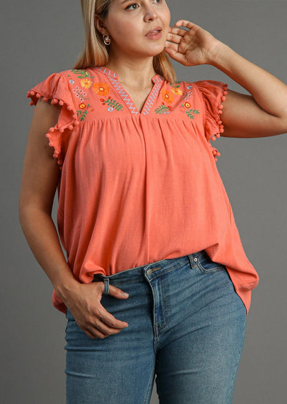 Umgee Linen Embroidery Top
