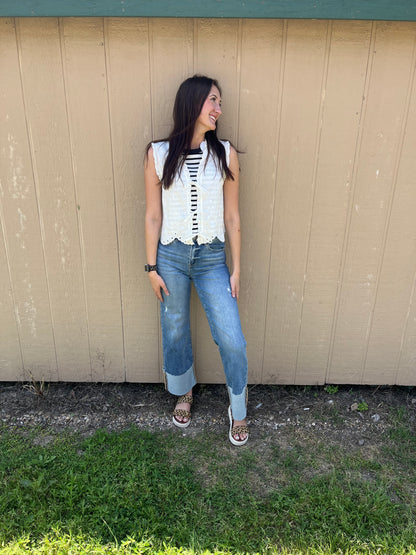 Risen Wide Leg Cuff Jeans Plus Size