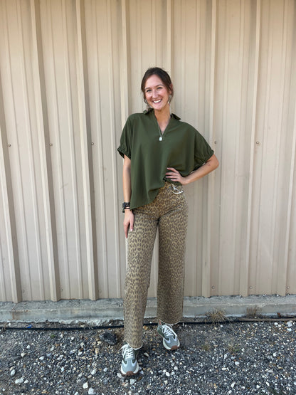 Leopard Print Straight Leg Jeans