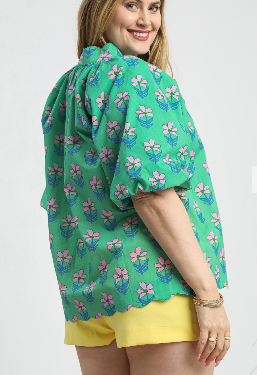 Umgee Floral Puff Sleeve Top