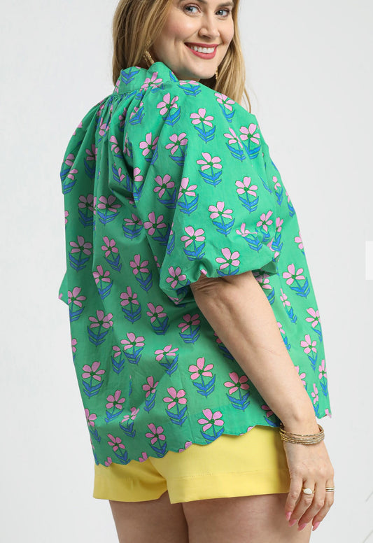 Umgee Floral Puff Sleeve Top