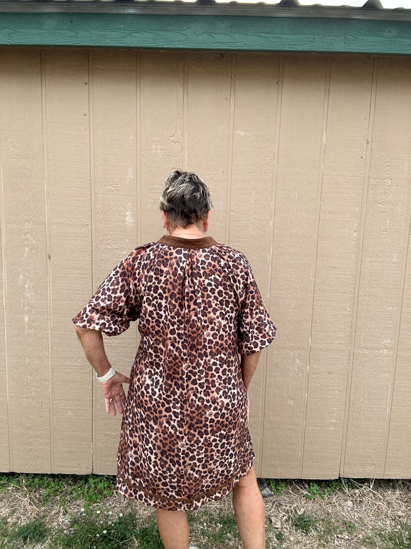 Contrast Detail Animal Print Umgee Dress