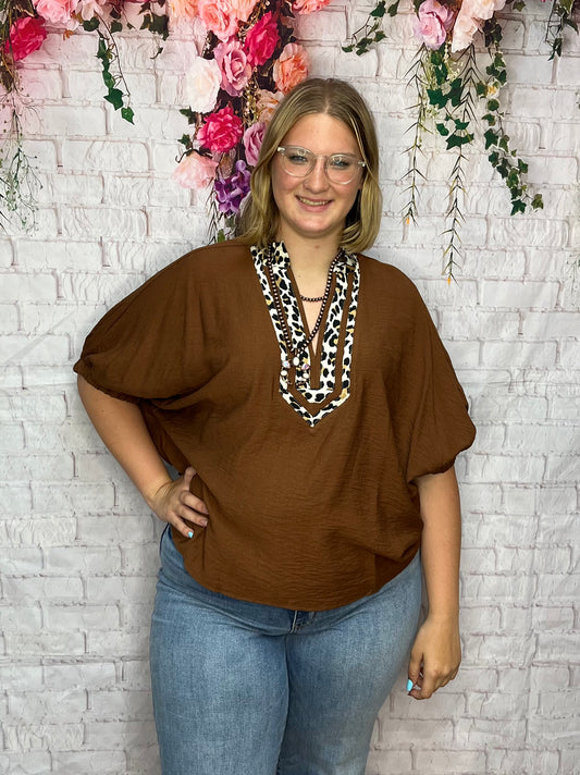 Leopard Collar Dolman Top
