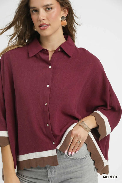 Umgee Colorblock Button Up Top Plus Size