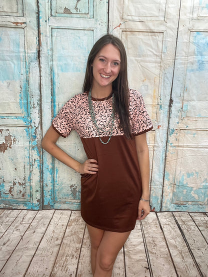 Brown Western Paisley Dress