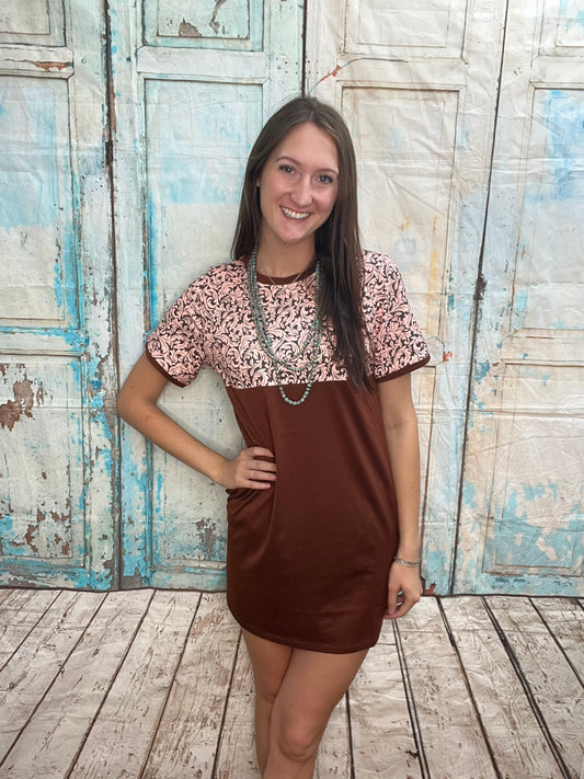 Brown Western Paisley Dress