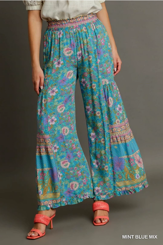 Umgee Wide Leg Floral Pants