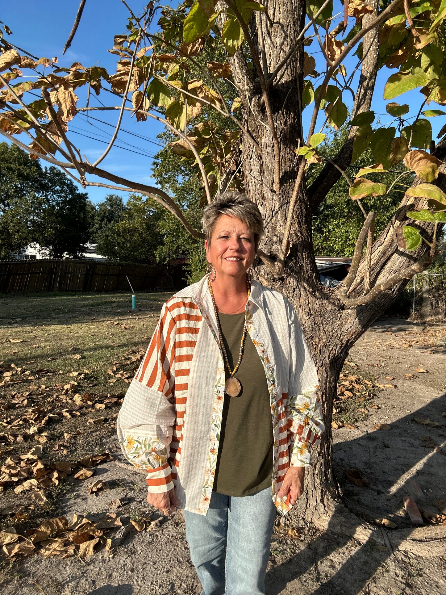 Relaxed Fit Mixed Print Button Down Shirt