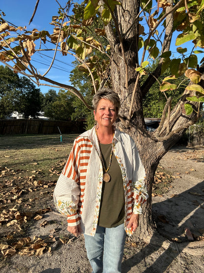 Relaxed Fit Mixed Print Button Down Shirt