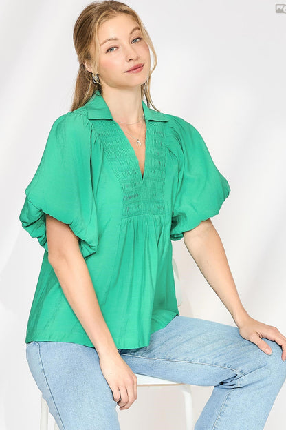 Umgee Bubble Sleeve Blouse