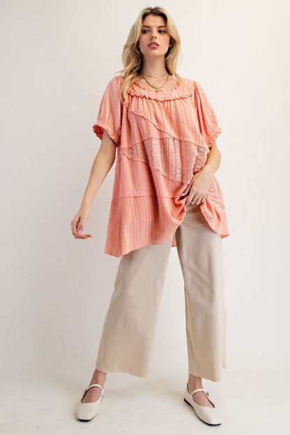 Easel Lace Mix Tunic Top