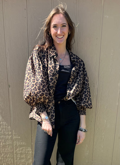 Leopard Smocked Puff Sleeve Top