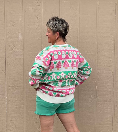 Pink and Green Holiday Sweater