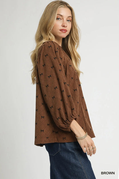 Umgee Corduroy Bow Top