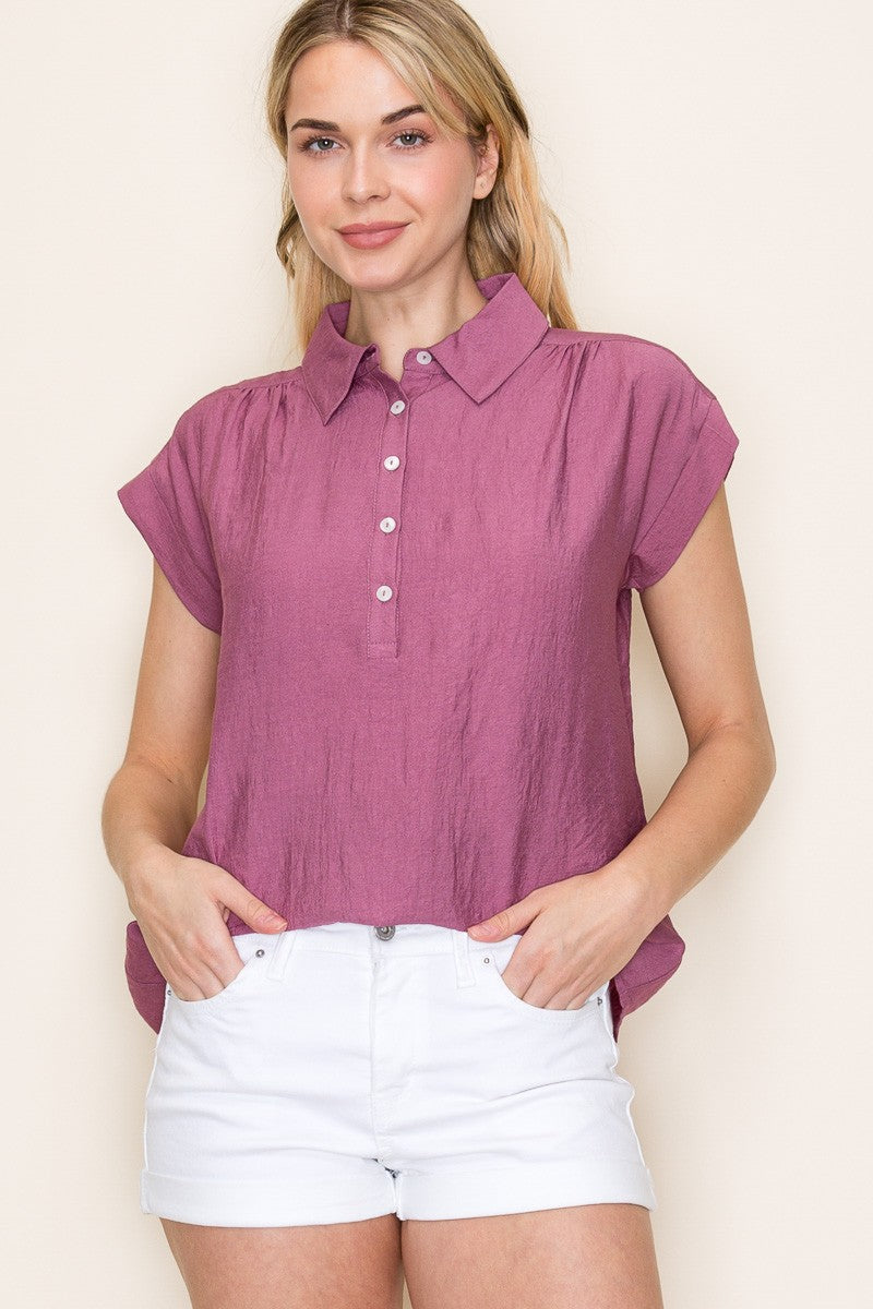 Short Sleeve Button Up Collared Top