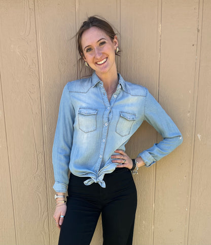 Button Up Blue Jean Top