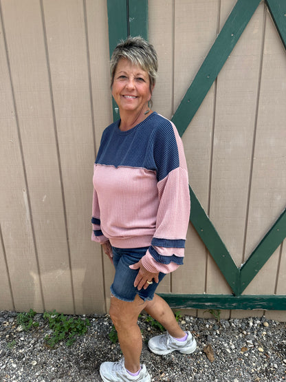 Bubble Sleeve Ribbed Long Sleeve