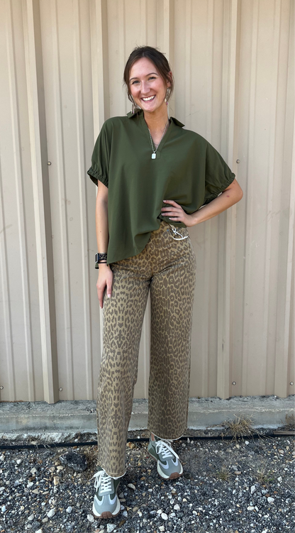 Leopard Print Straight Leg Jeans