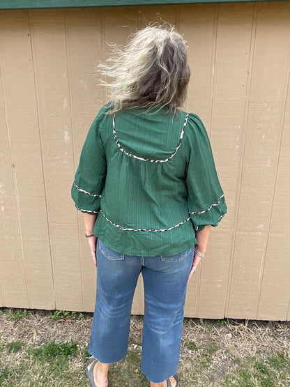 Texture Fabric Blouse with Animal Print