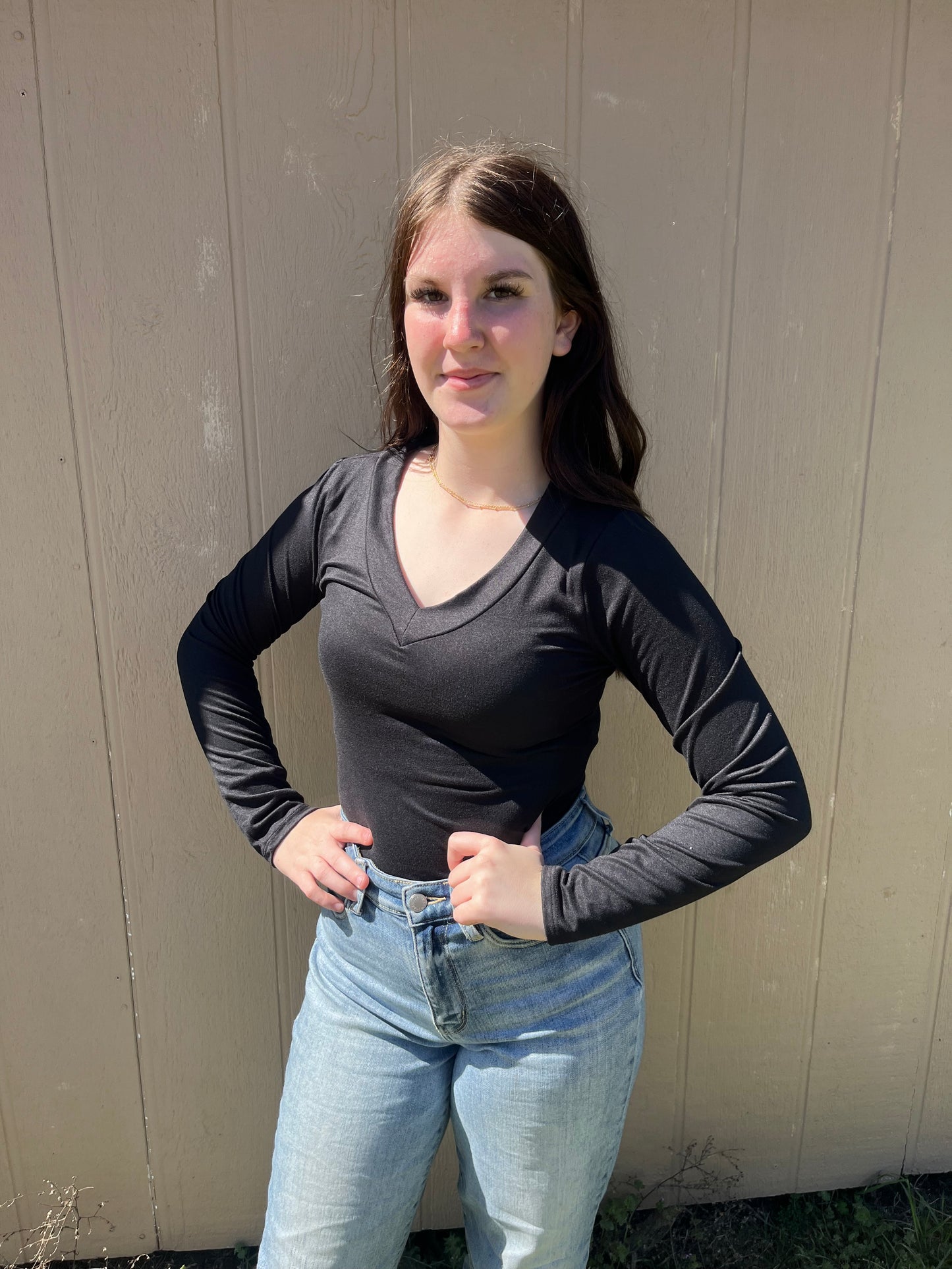 V Neck Long Sleeve Bodysuit