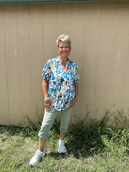 blue and gold blouse