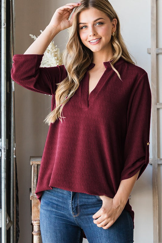 Mandarin Neckline Textured Top Plus Size