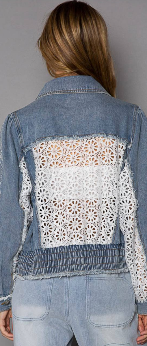 POL Crochet See-Thru Denim Jacket