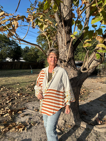 Relaxed Fit Mixed Print Button Down Shirt