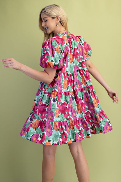 Vibrant Floral Tiered Dress