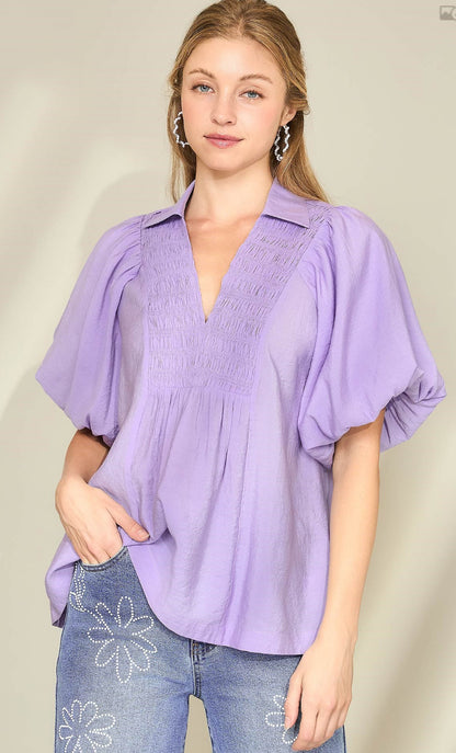 Umgee Bubble Sleeve Blouse