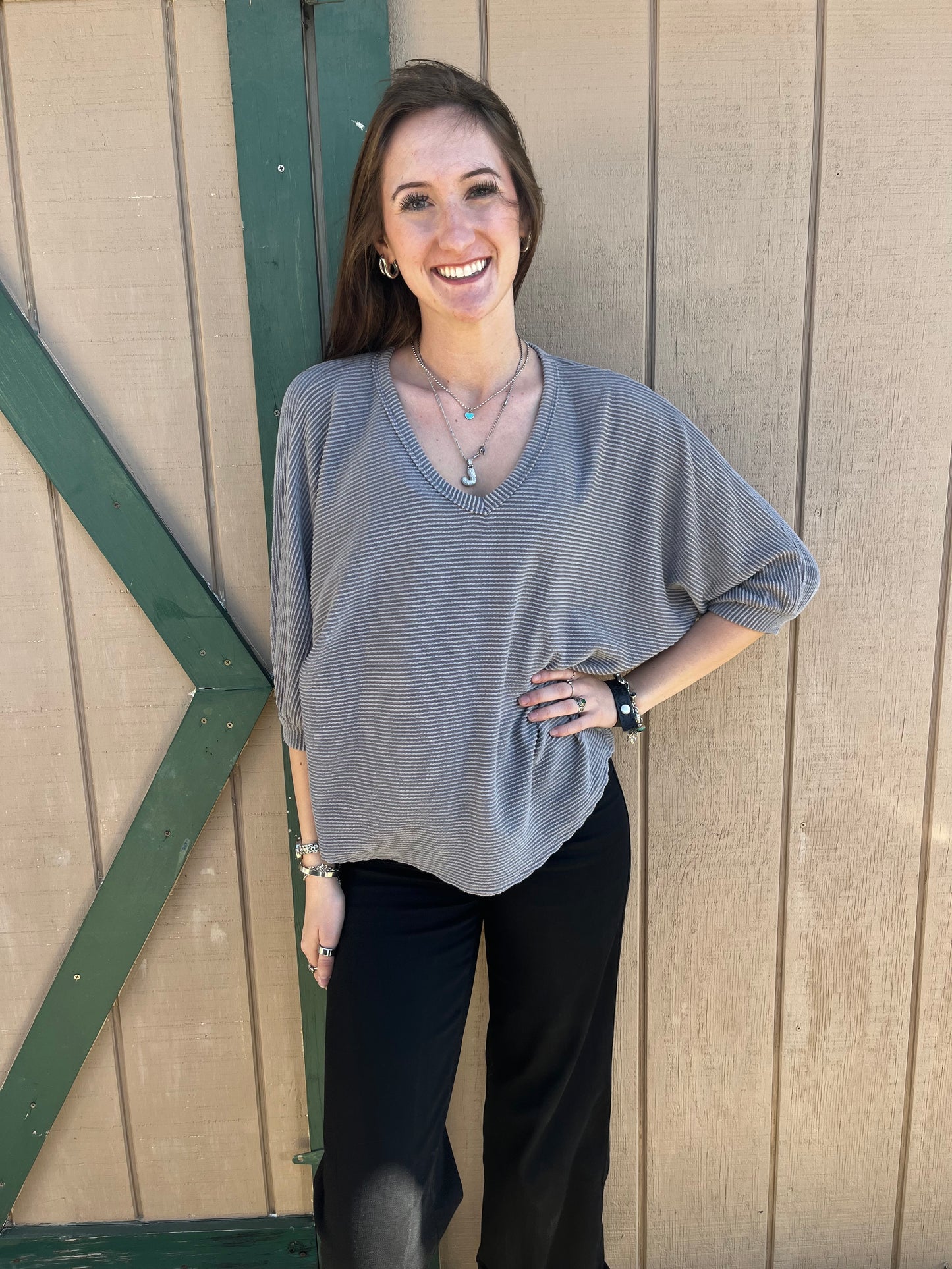 Tres Bien Ribbed Dolman Sleeve Top