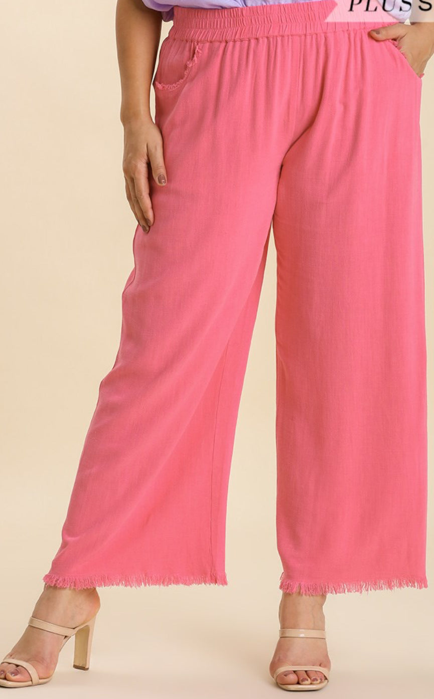 Umgee Wide Leg Crop Linen Pants
