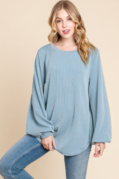 Bubble Sleeve Ribbed Long Sleeve