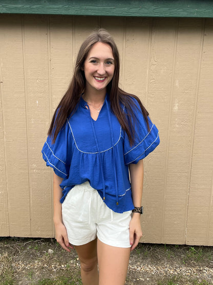 Umgee Solid Lace Trim Blouse