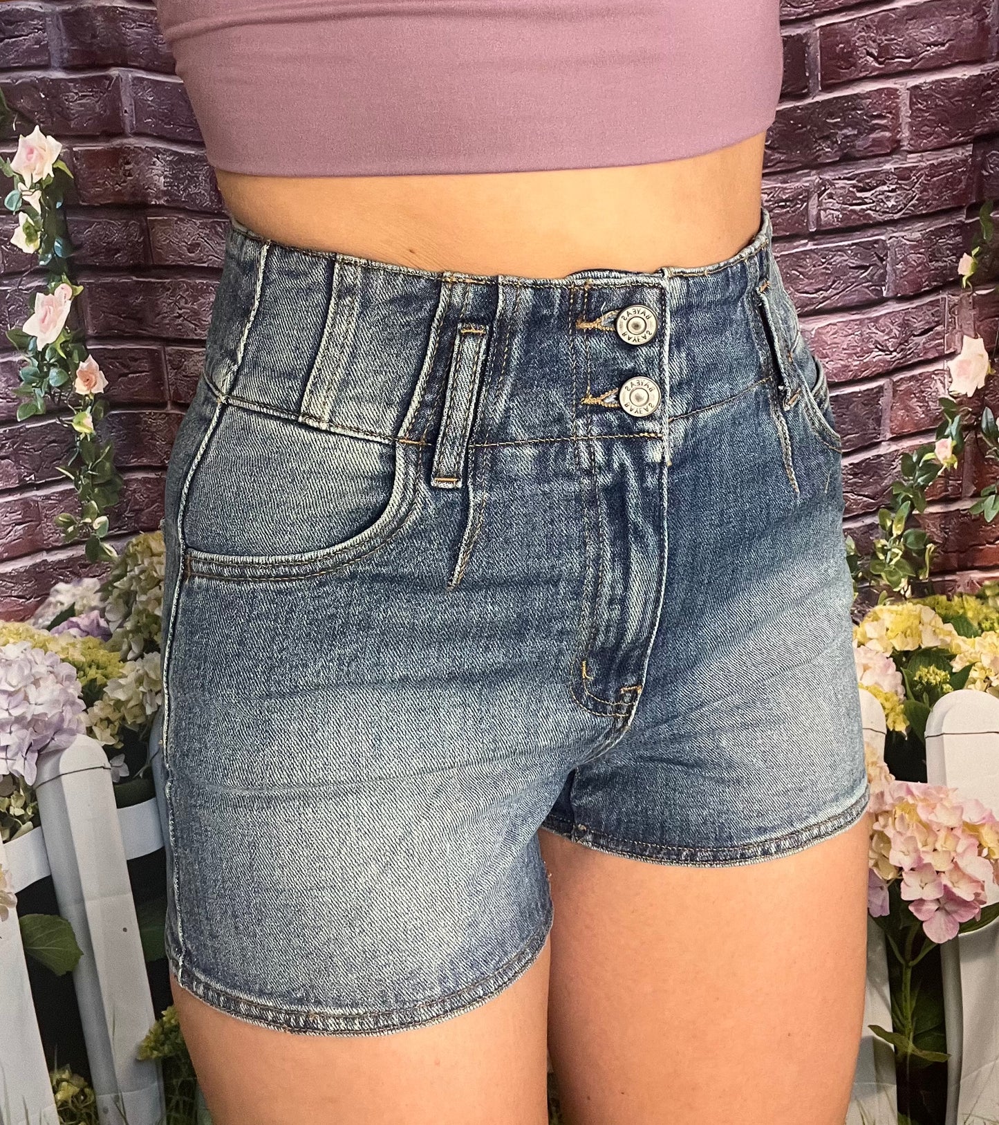 Double Button Denim Shorts