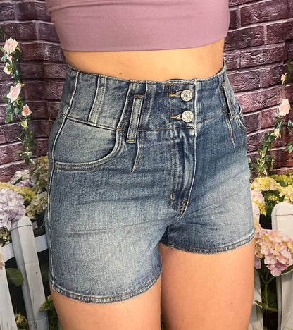 Double Button Denim Shorts
