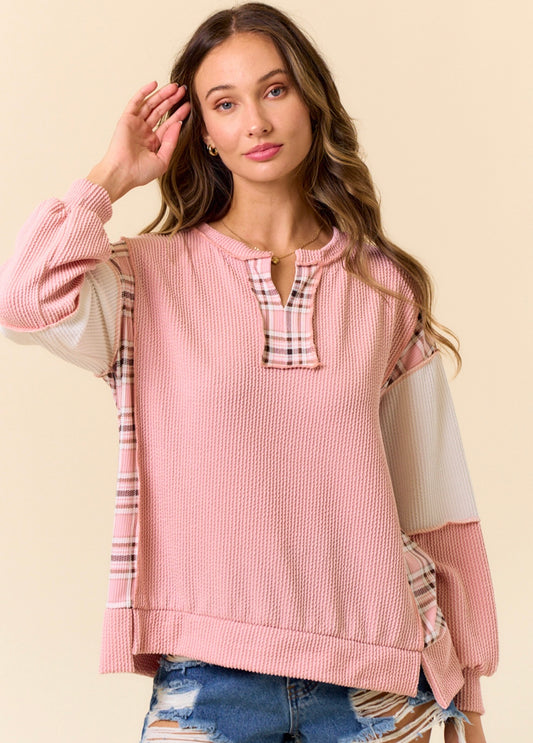 Lovely Melody Plaid Ribbed tops